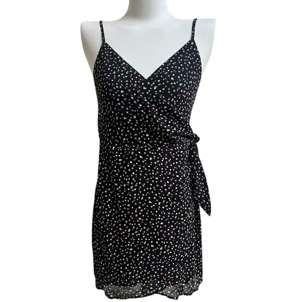 Reformation Black Confetti Troppo Wrap Mini Dress Spaghetti Straps Polka Dot XS
